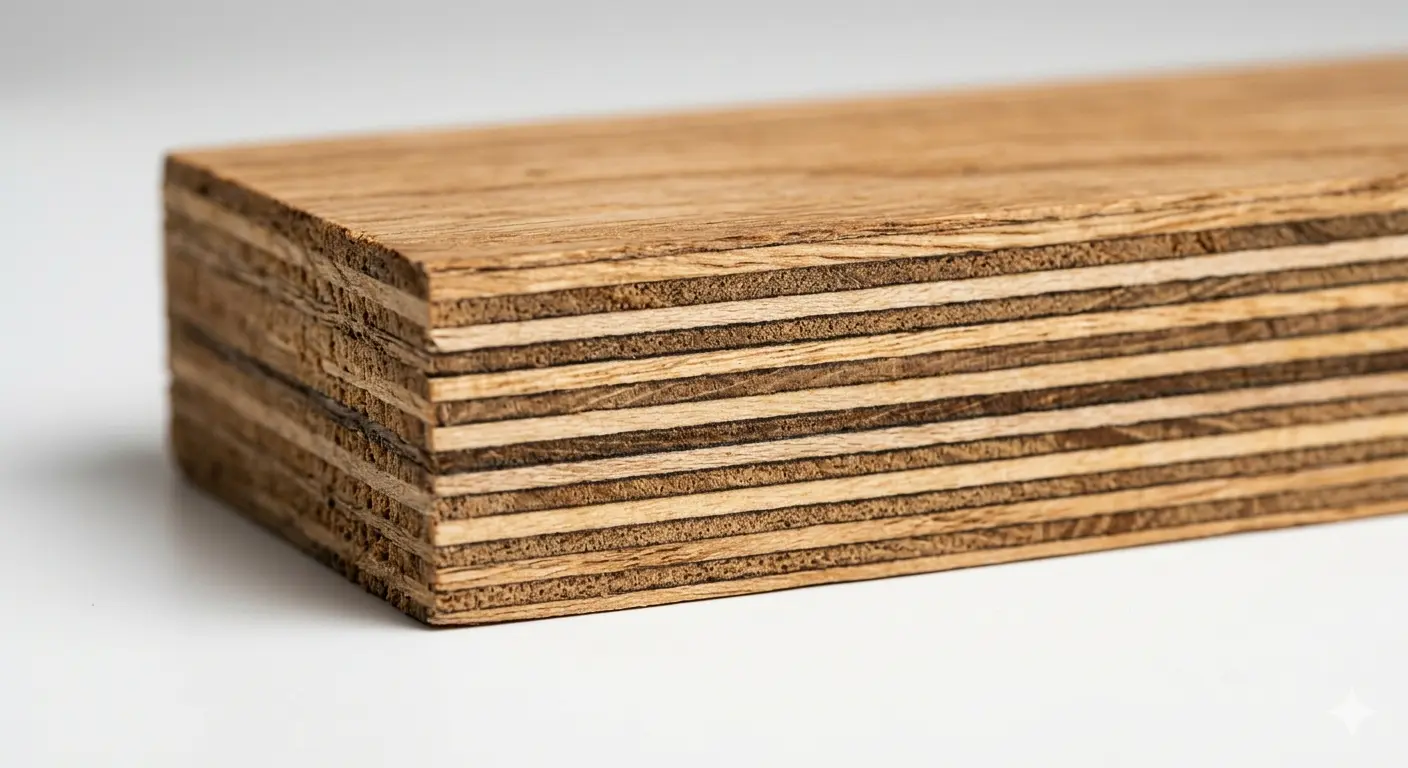 Cross-grain plywood construction showing layered wood veneer for interior design in Malaysia